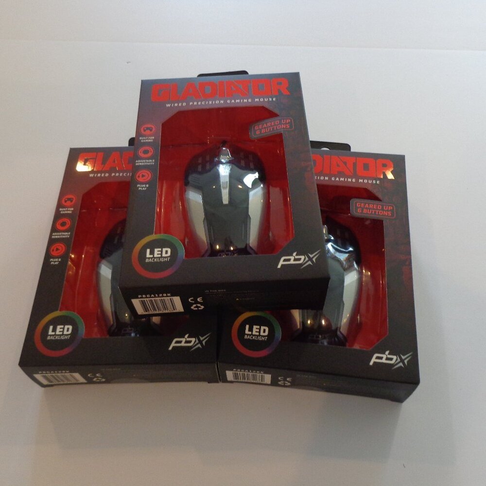 LOT 3 Gladiator Wired Precision Gaming Mouse LED‎ Backlight Geared Up 6 Buttons!